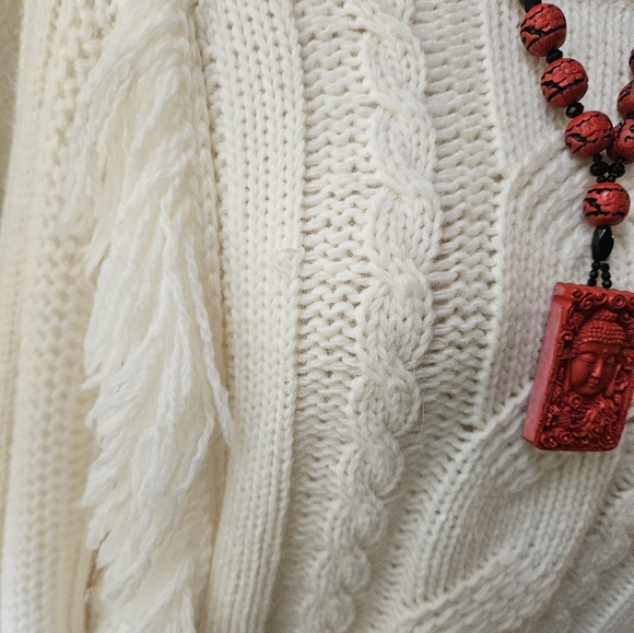 Italian Elsamanda Anthropologie Fringed Front Sweater - Picture 2 of 11